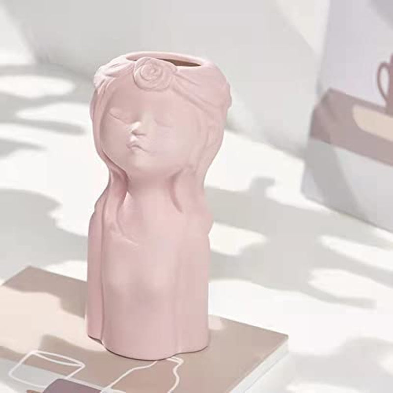 ANEWNICE Ceramic Vases for Home Decor,Cute Body Flower Vase,Modern Vases for Home Decor (Pink Girl)
