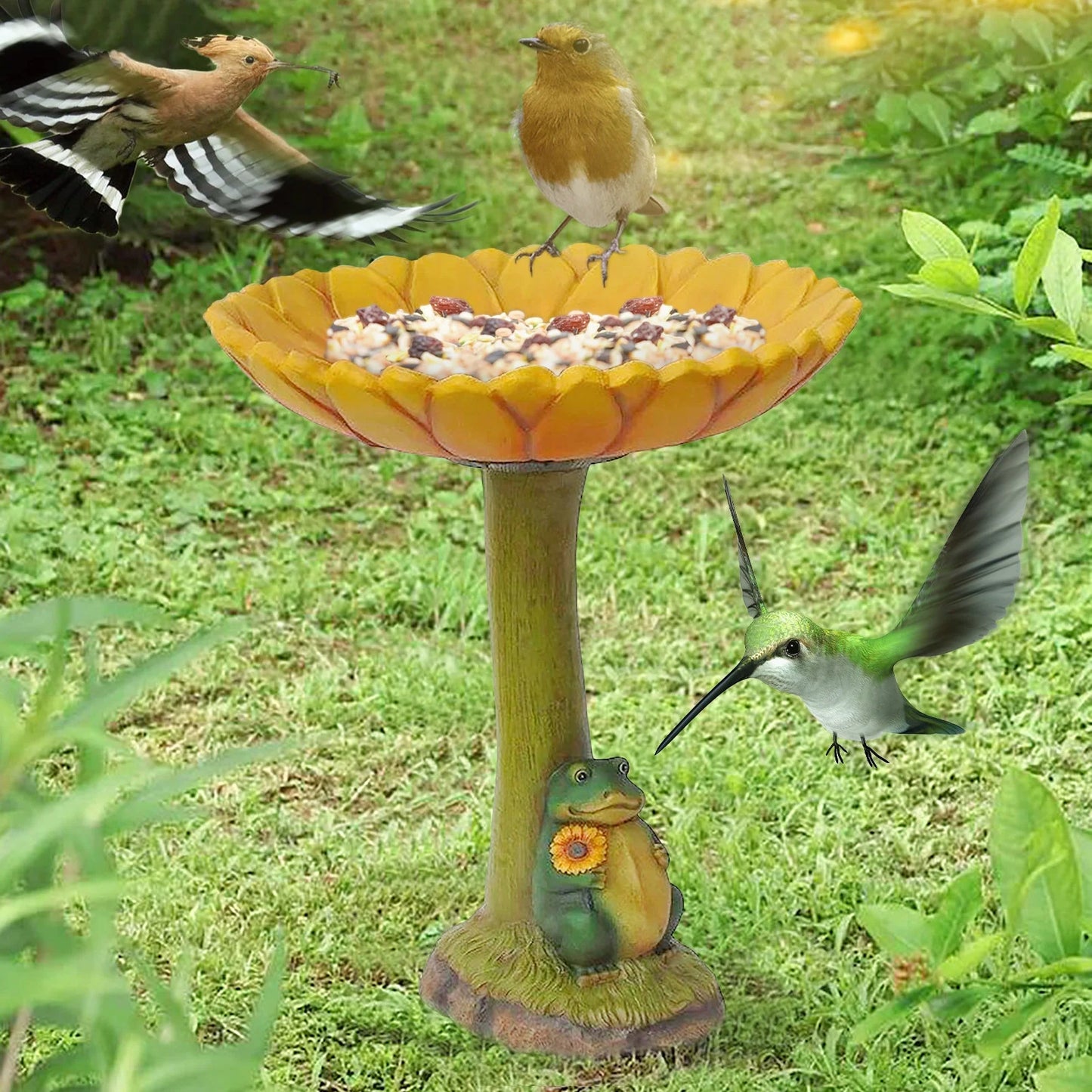 Handmade Standing Resin Bird Bath Bowl, Garden, Yard, and Patio Decor
