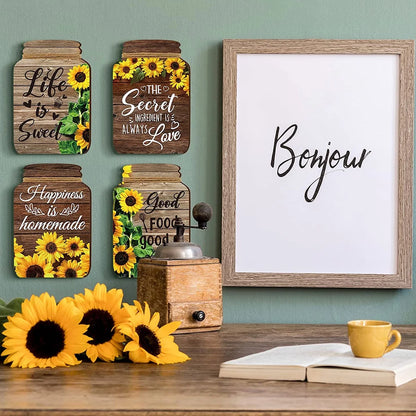 4 Pcs Mason Jar Wall Decor Wooden,Kitchen Rustic Home Decor Inspirational Kitchen Decor Hanging Farmhouse Kitchen Signs Wall Decor for Home Decor