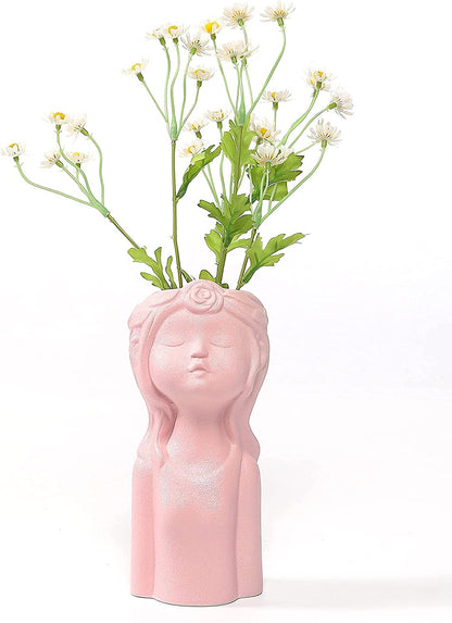 ANEWNICE Ceramic Vases for Home Decor，Cute Body Flower Vase，Modern Vases for Home Decor (Pink Girl)