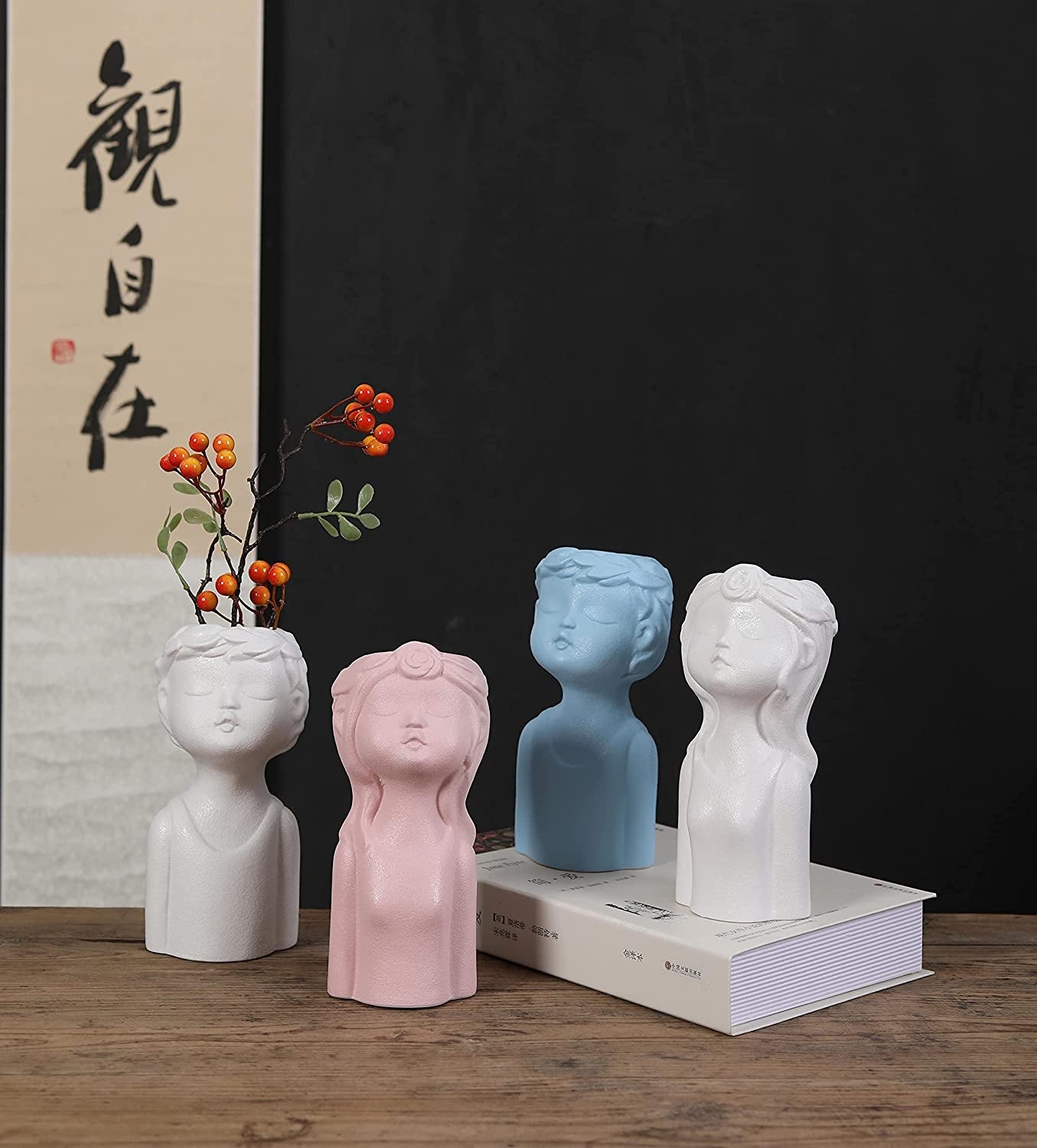 ANEWNICE Ceramic Vases for Home Decor，Cute Body Flower Vase，Modern Vases for Home Decor (Pink Girl)