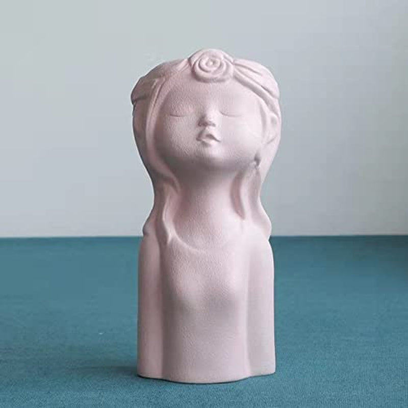 ANEWNICE Ceramic Vases for Home Decor，Cute Body Flower Vase，Modern Vases for Home Decor (Pink Girl)