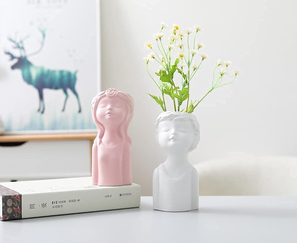 ANEWNICE Ceramic Vases for Home Decor，Cute Body Flower Vase，Modern Vases for Home Decor (Pink Girl)
