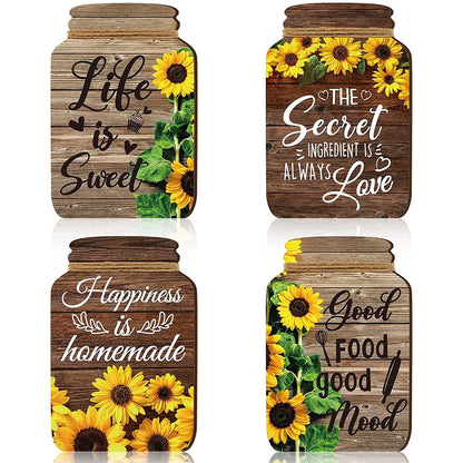4 Pcs Mason Jar Wall Decor Wooden,Kitchen Rustic Home Decor Inspirational Kitchen Decor Hanging Farmhouse Kitchen Signs Wall Decor for Home Decor
