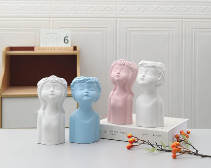 ANEWNICE Ceramic Vases for Home Decor，Cute Body Flower Vase，Modern Vases for Home Decor (Pink Girl)