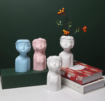 ANEWNICE Ceramic Vases for Home Decor，Cute Body Flower Vase，Modern Vases for Home Decor (Pink Girl)