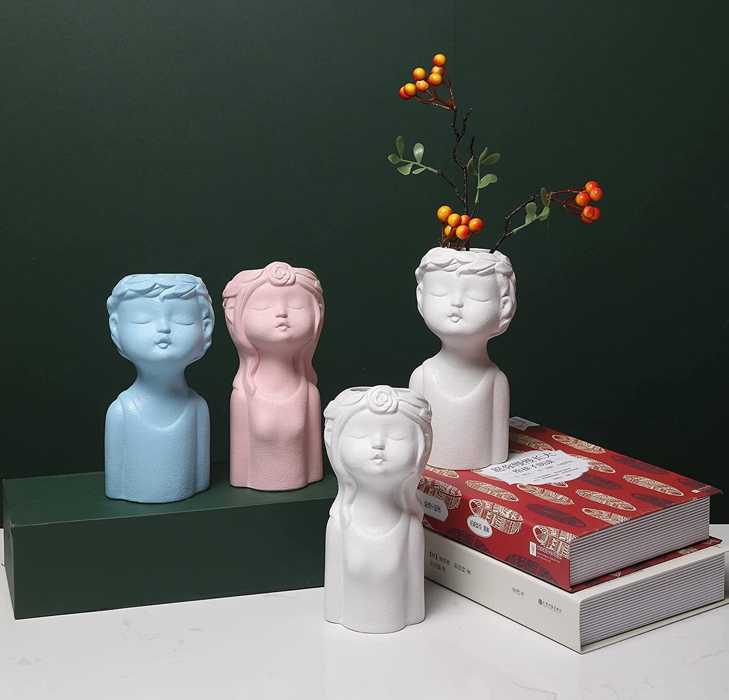 Ceramic Vases for Home Decor，Cute Body Flower Vase，Modern Vases for Home Decor (White Boy)